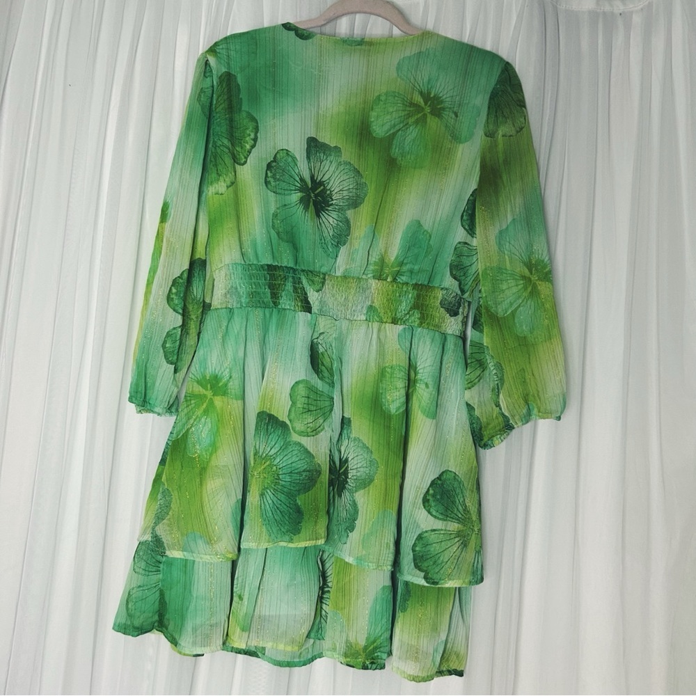 Mimi Chica Green V-Neck Sundress with 3/4 Bishop Sleeves - Picture 2 of 3